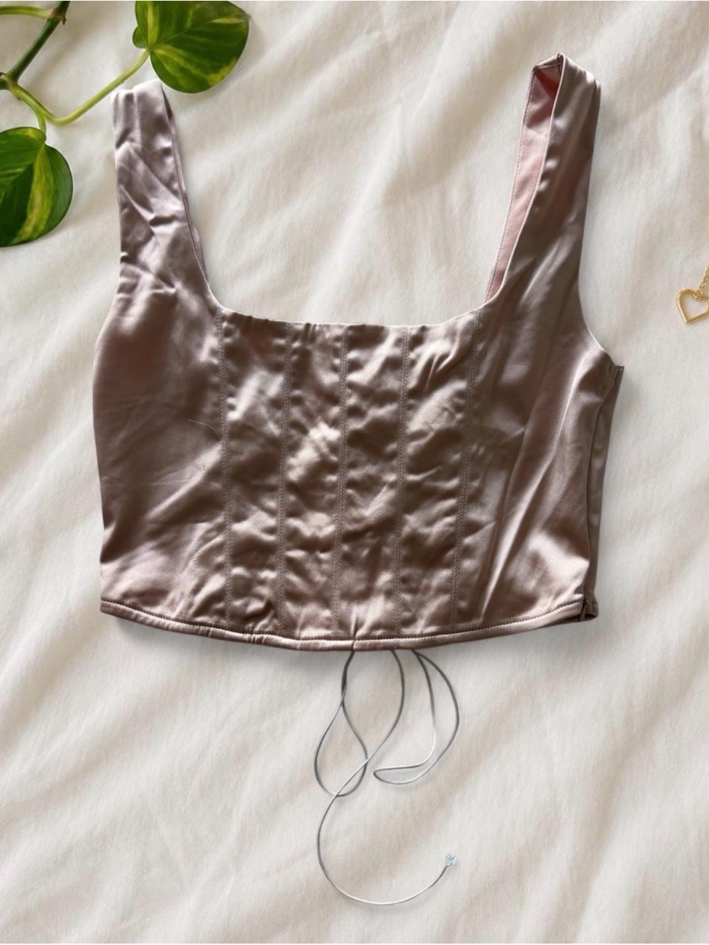 Satin Square Neck Cropped Corset Top